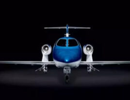 Front view of HondaJet with distinctive over-the-wing engine design