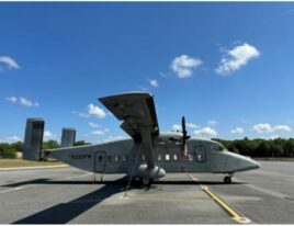 Right-side view of SD3-60 C-23B+ aircraft on ramp
