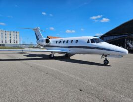 Citation III exterior view on ramp with clear blue sky