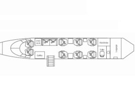 Citation III floorplan layout with club seating, galley, and lavatory
