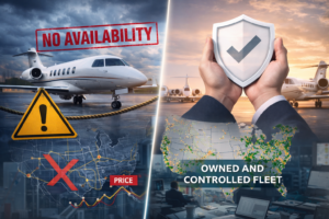 Comparison of lower-priced private jet programs versus owned fleet operators highlighting availability risk and service stability