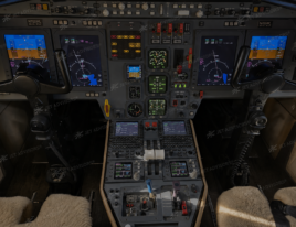 2002 Dassault Falcon 2000 cockpit featuring digital flight displays, avionics, controls, and center pedestal.